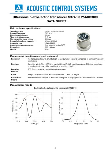 S3740 – Low frequency piezoelectric transducer 250 KHz