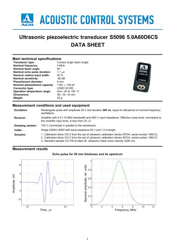 S5096 – angle-beam transducer 5 MHz / 60°