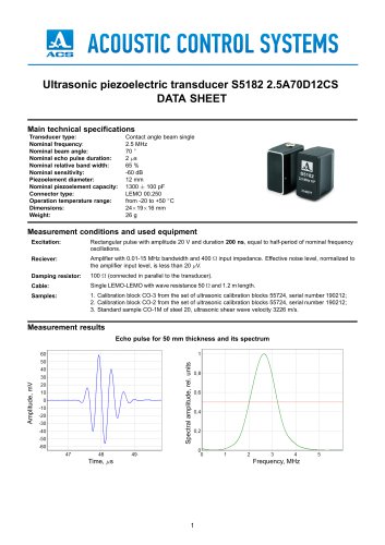 S5182 – angle-beam transducer 2,5 MHz / 70°