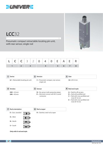 LCC32_Pneumatic compact retractable locating pin unit, with rear sensor, single rod