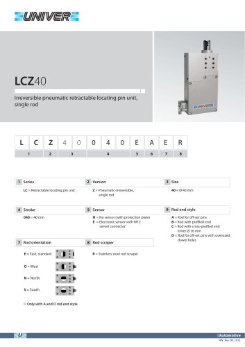 LCZ40_Irreversible pneumatic retractable locating pin unit, single rod