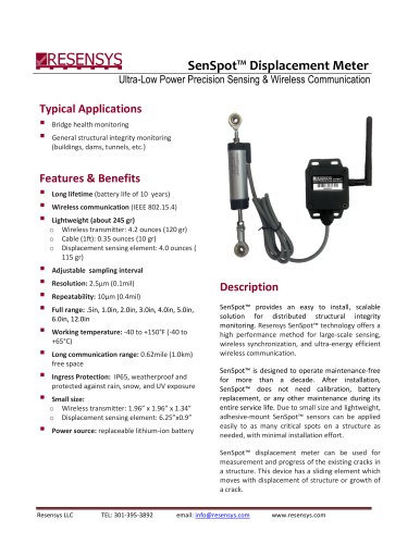 SenSpot&trade; Displacement Meter Ultra-low Power Precision Sensing and Wireless Communication