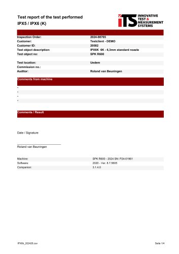 Test report of the test performed IPX5 / IPX6 (K)