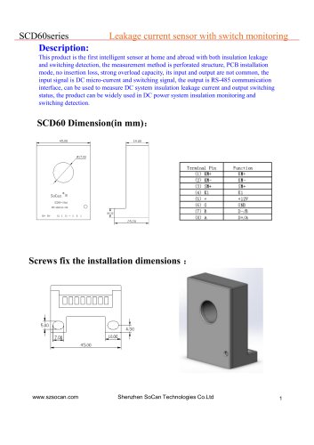 SCD60 Series DC leakage current sensor with RS485 signal output