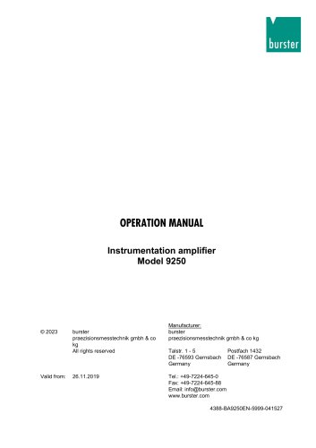 Operation Manual Instrumentation Amplifier Model 9250 2025