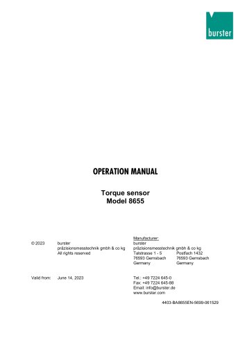 Operation manual Torque sensor Model 8655 2025