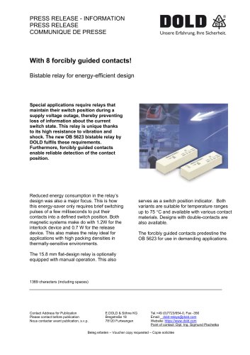 Press release Bistable relay OB 5623