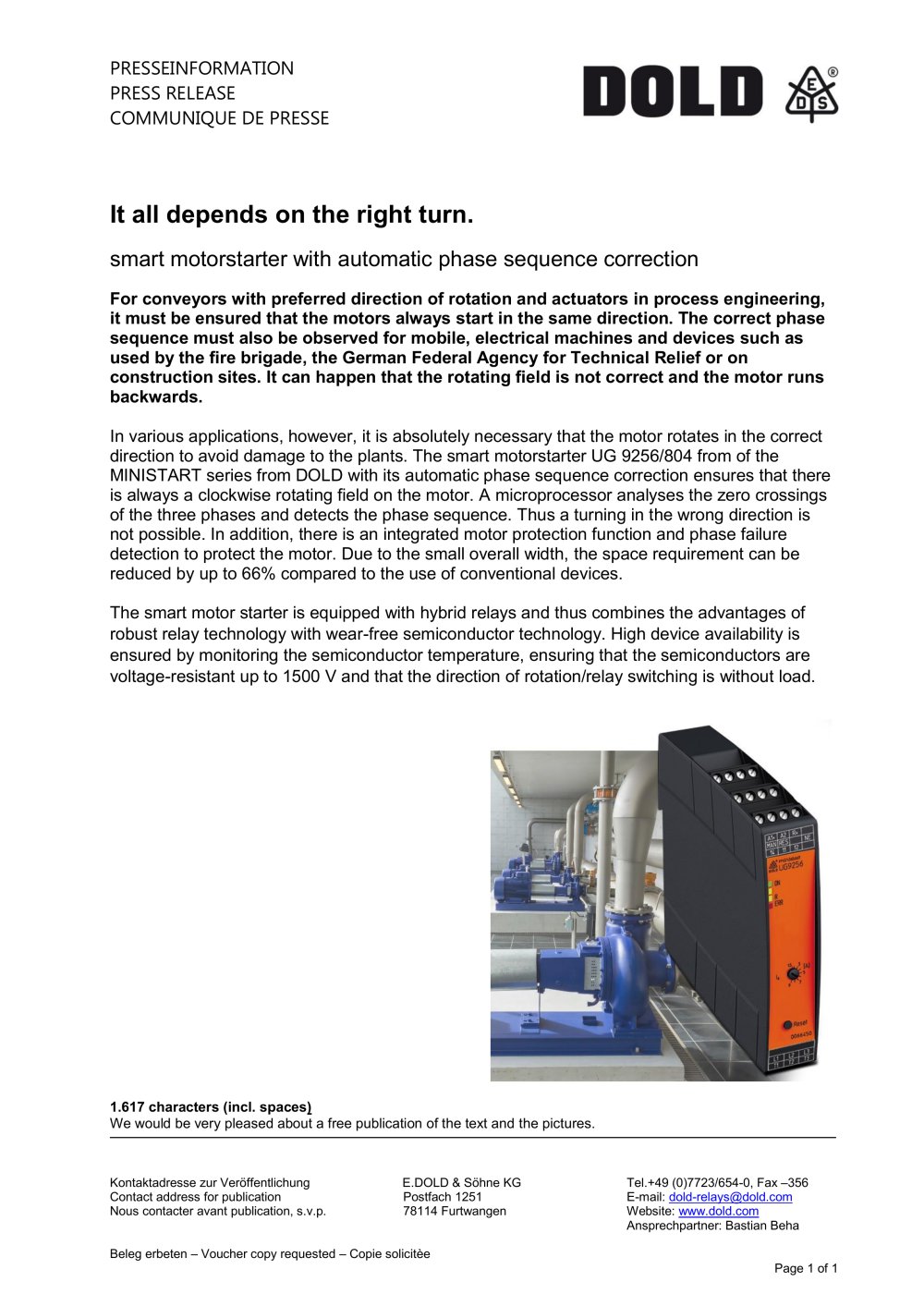 Press release Motorstarter UG 9256/804 - DOLD