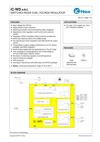 iC-WD    Switched-Mode Dual 5 V Regulator for 8 V to 36 V 