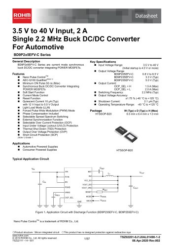 3.5 V to 40 V Input, 2 A Single 2.2 MHz Buck DC/DC Converter For Automotive BD9P2x5EFV-C Series