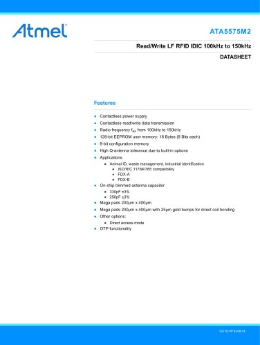 ATA5575M2 Read/Write LF RFID OTP IDIC 100 to 150kHz for ISO 11784 and ISO 11785 applications in FDX-B and FDX-A mode in the Animal Identification segment