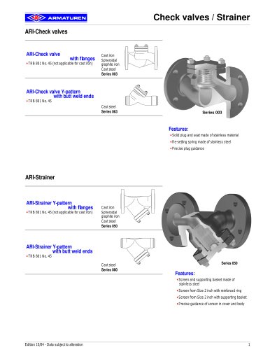 ARI-Strainer Screen and supporting basket made of stainless steel (ANSI-units)