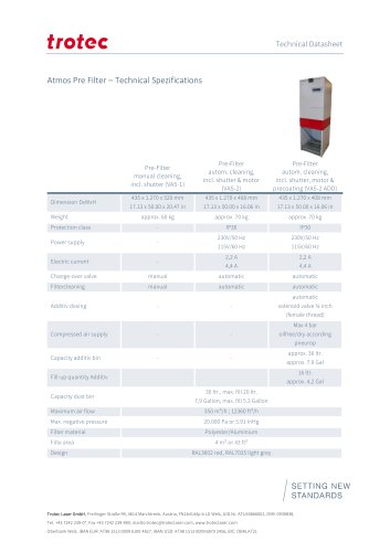 Atmos Pre-Filter VA5 technical datasheet