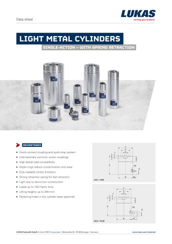 LIGHT METAL CYLINDERS SINGLE-ACTION – WITH SPRING RETRACTION 700Bar