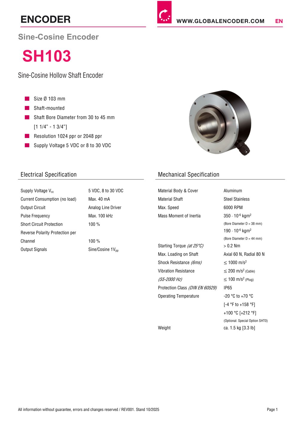 Datasheet SH103 (EN) - W+S Me&szlig;systeme GmbH