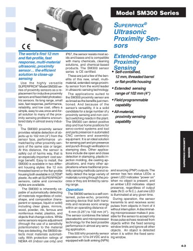 SUPERPROX® Ultrasonic Proximity Sensors Model SM300 Series