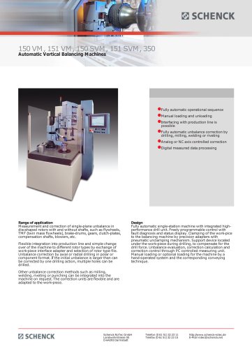 150 VM, 151 VM, 150 SVM, 151 SVM, 350 Automatic Vertical Balancing Machines