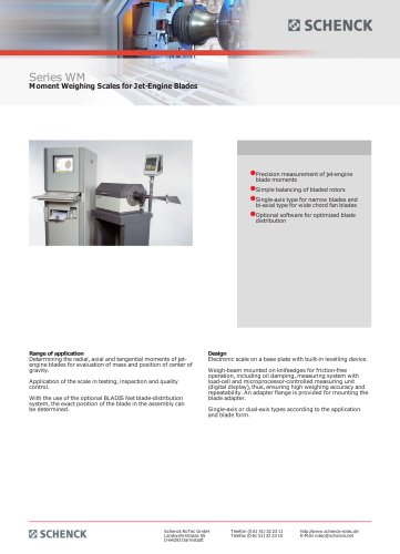 Series WM Moment Weighing Scales for Jet-Engine Blades