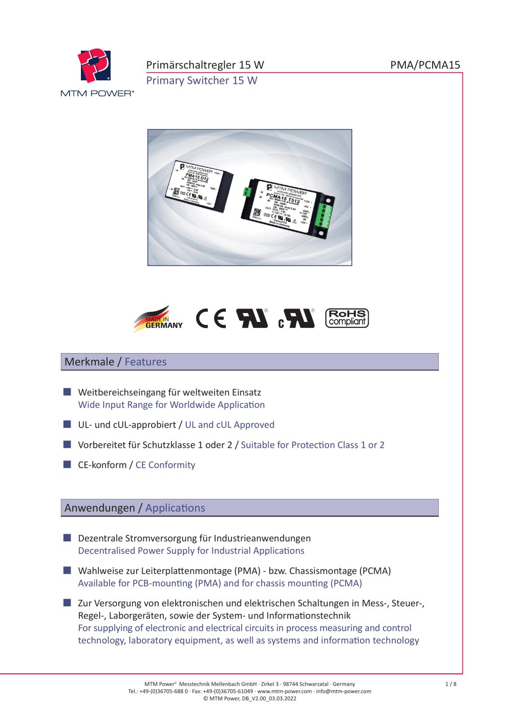 Primary Switcher 15 W - MTM Power Messtechnik Mellenbach GmbH