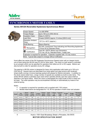 AR-DA Geared Hysteresis Synchronous Motor