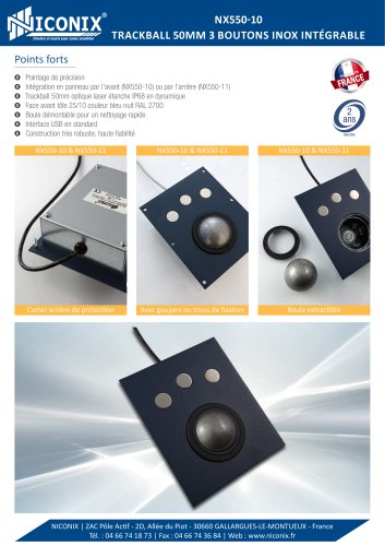 EyϱϱϬͳϭϬ TRACKBALL 50MM 3 BOUTONS INOX INTÉGRABLE