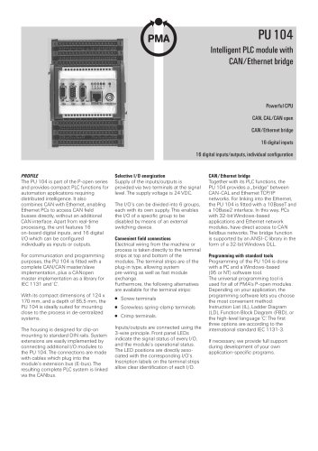 PU 104-x Intelligent PLC module with I/O and ethernet interface