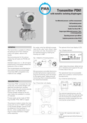 Transmitter PD61 with metallic isolating diaphragms