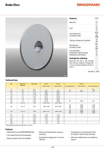 Datasheet Brake Discs