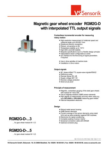 Magnetic gear wheel encoder RGM2G-D with interpolated TTL output signals