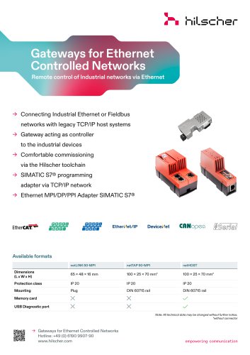 Gateways for Ethernet  Controlled Networks 