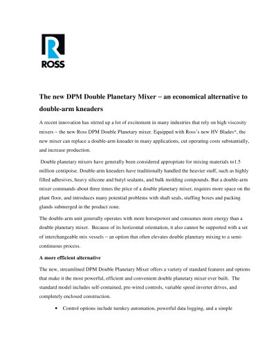 The new DPM Double Planetary Mixer - an economical alternative to double-arm kneaders