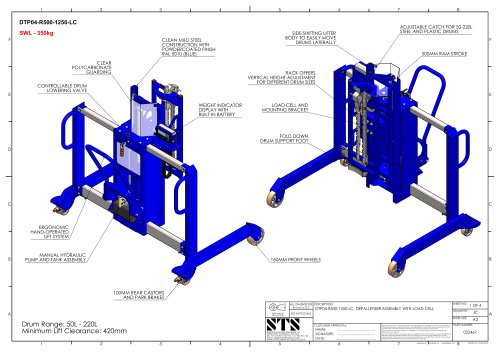 Drum Lifter - DTP04-R500-1250-LC - Technical Drawings (Hydraulic drum lifter - DTP04-R500-1250-LC)