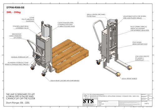 Drum Lifter - DTP06-R500-SS - Technical Drawings (Manual drum lifter DTP06-R500-SS)