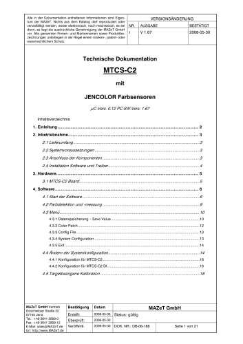 Data sheet MTCS-C2 with JENCOLOR color sensors