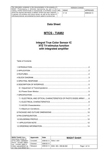 Data Sheet MTCS - TIAM2 with True Color Sensor IC   