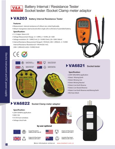 V&A Battery Internal Resistance Tester /Socket tester /Socket Clamp meter adaptor   VA203/VA6821 /va6822  Electronic measurement