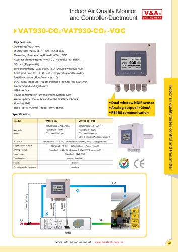 V&A Indoor Air Quality Monitor and Controller-Ductmount VAT930-CO2 Environmental Products?