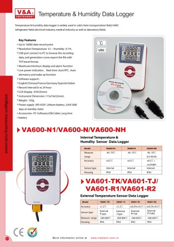 V&A Temperature and Humidity Data Logger VA600/VA601 Cold-chain