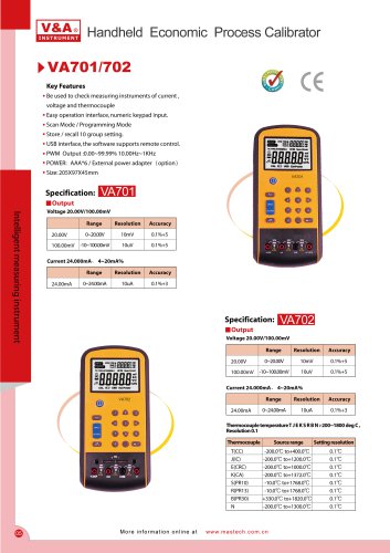 V&A Handheld Economic Process Calibrator VA701/VA702 Measurement & Analysis Instruments