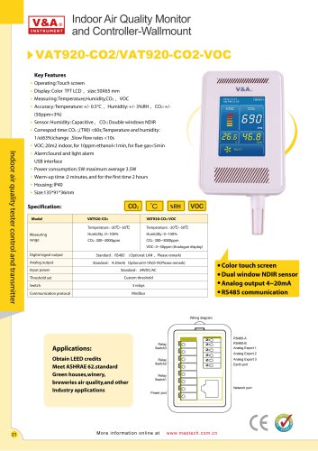 V&A Indoor Air Quality Monitor and Controller-Wallmount VAT920-CO2 Environmental Products?