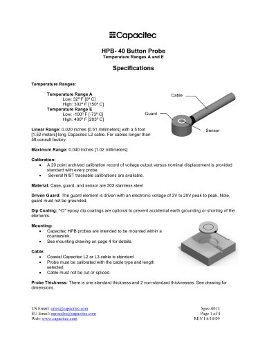 HPB- 40 Button Probe Temperature Ranges A and E