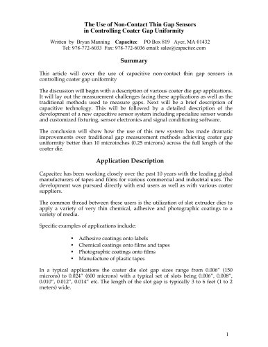 The Use of Non-Contact Thin Gap Sensors in Controlling Coater Gap Uniformity
