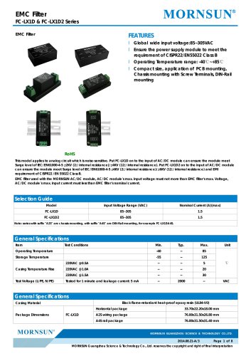 FC-LX1D2 / EMC filter / ±4/±6 KV Surge Voltage / for ac/dc