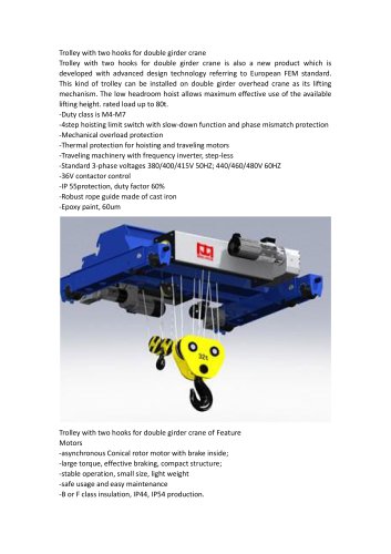 trolley with two hhoks for double girder crane