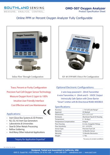 Omd 580 Portable Trace Oxygen Analyzer Southland Sensing Ltd Pdf Catalogs Technical 2193