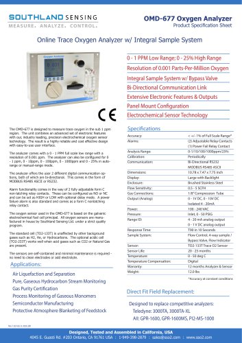 OMD-580 Portable Trace Oxygen Analyzer - Southland Sensing Ltd. - PDF ...