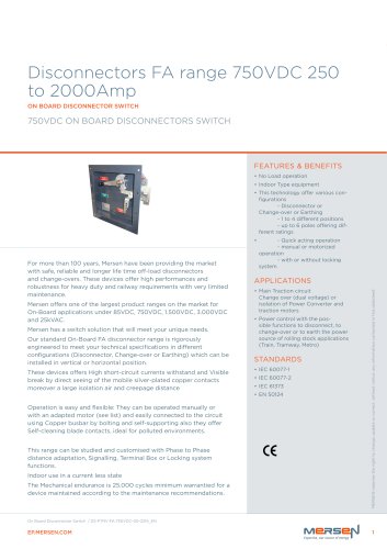 Disconnectors FA range 750VDC 250 to 2000Amp