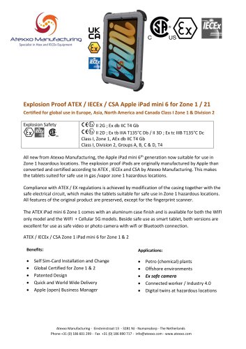 Explosion Proof ATEX / IECEx Apple iPad mini 6 for Zone 1