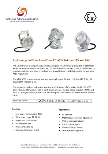 Explosion proof Zone 2 and Zone 22, ATEX led spot 12V and 24V