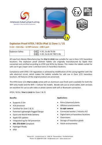 Product flyer explosion proof iPad 11” (Ex Zone 1)